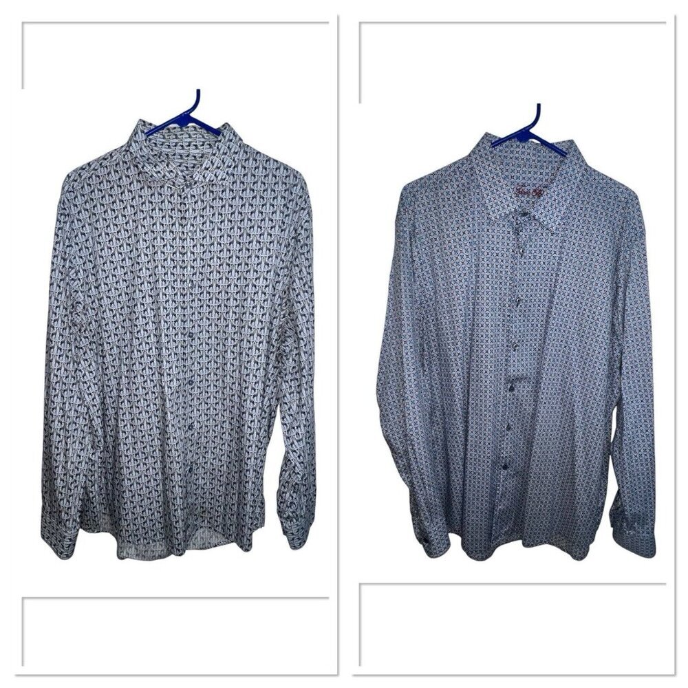 Set Of 2 Tasso Elba Men Button Down Printed Dress Shirts Size XXL 100% Cotton